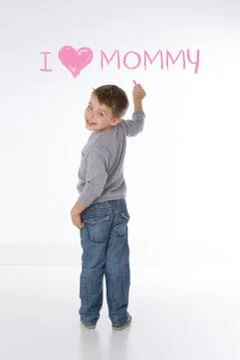 Kid writes sentence on background Foto stock