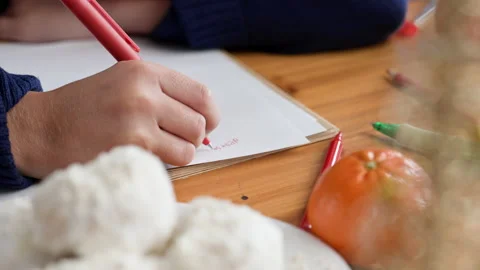 Kid writing letter to Santa. Stock Footage 219326690