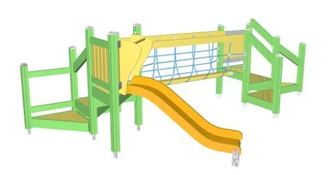 Kiddie Slide and Crawling Net, 3D illustration Stock Illustration