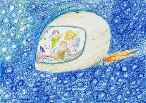 Kiddy Spaceship Hand Drawing Stock Illustration