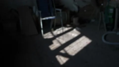 Kidnap point of view. Trapped in low light warehouse, disoriented, blurry, Stock Footage 152163569