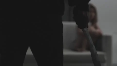 Kidnapper or Robber force knift point woman hostage ransom. Stock Footage 209124591