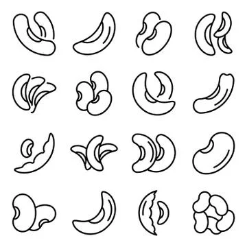 Kidney bean icons set, outline style Illustrazione stock
