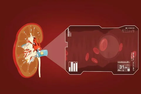 Kidney - Blood Stream - Vector Animation - Blood Circulation - Zoom Analysis  Stock Footage 68613657