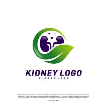 Kidney with Leaf Logo Design Concept. Urology Logo Vector Template Stock Illustration