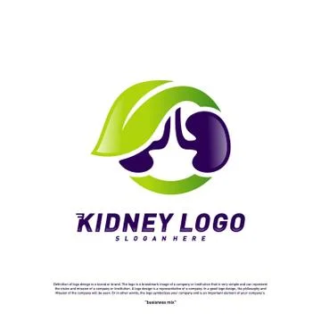 Kidney with Leaf Logo Design Concept. Urology Logo Vector Template Stock Illustration