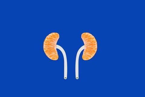 Kidney shape with orange with isolated  Colour background. World Kidney Day.. Illustrazione stock