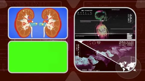 Kidneys - Analysis in software - examination - background red 02 Stock Footage 62444619