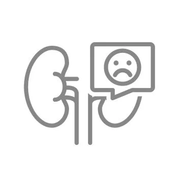 Kidneys with sad face in speech bubble line icon. Diseased organ for filtering Stock Illustration