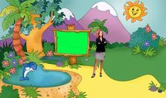 Kids 001 TV Studio Set-Virtual Green Screen Background PSDground PSD PSD Template
