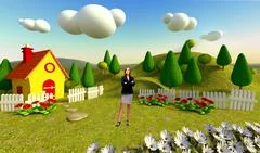Kids 006 TV Studio Set - Virtual Green Screen Background PSD PSD Template