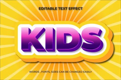 Kids 3d editable text effect Illustrazione stock