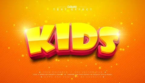 Kids 3D Text Effect Design Editable and Scalable Vector Graphic Style Effect Illustrazione stock
