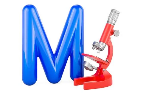 Kids ABC, Letter M with microscope. 3D rendering Stock Illustration