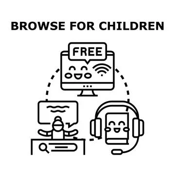Kids accessing educational content online browsing freely Stock Illustration