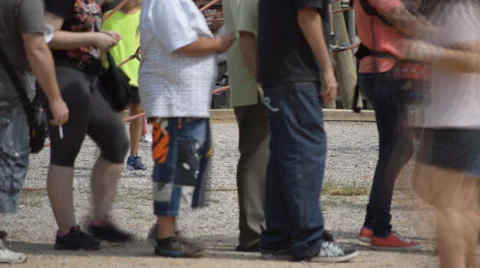 Kids And Adults Queue In Park Stock Footage 55392907