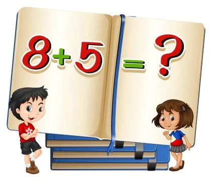 Kids and math problem in book 스톡 일러스트