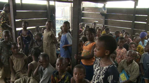 Kids and teacher in shanty school. Makoko Stock Footage