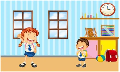 Kids are getting ready for school at home Stock-Illustration