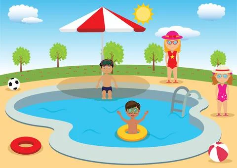 Kids are having fun at the pool Stock Illustration