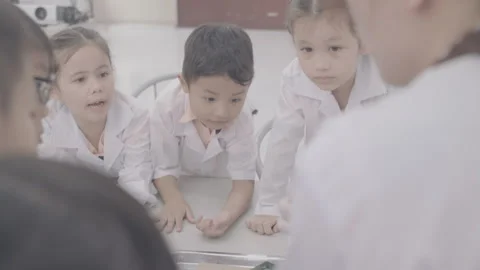 Kids are learning science at laboratory Stock Footage 134225754