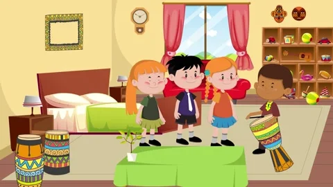 Kids are playing with the drum Stock Footage 303684449