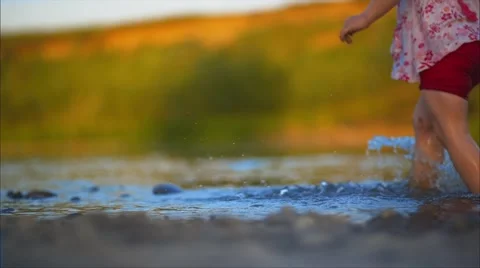 Kids are Running  in the River Stock Footage 50287735