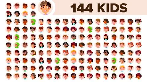 Kids Avatar Set Vector. Multi Racial. Face Emotions. Multinational User People Illustrazione stock