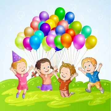 Kids with balloons Stock Illustration