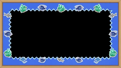 Kids Blackboard Frame Loop with Undersea Ocean Border Animation Stock Footage 346435873