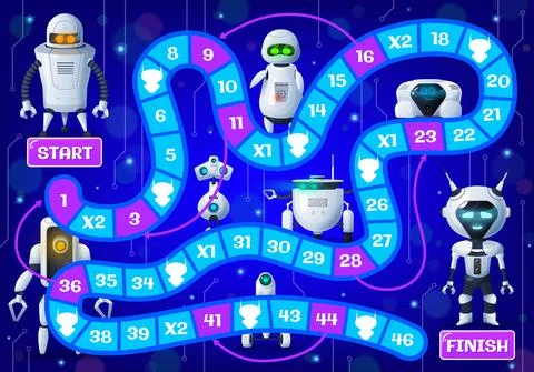 Kids board game with cartoon droids and robots Illustrazione stock