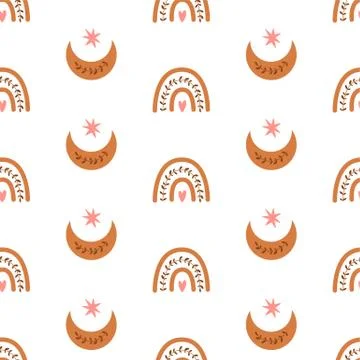 Kids boho rainbow pattern Cute simple pastel rainbows moon Baby tribal boho b Stock Illustration