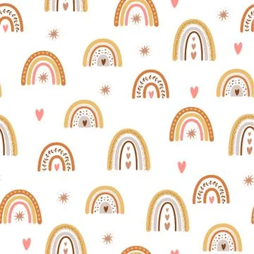 Kids boho rainbow pattern with modern pastel rainbows. Baby boho background Illustrazione stock