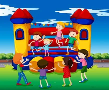 Kids bouncing on the playhouse Stock Illustration