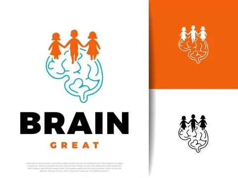 Kids Brain Symbol, Smart Thinking and Learning Icon in Cartoon Style Stock Illustration