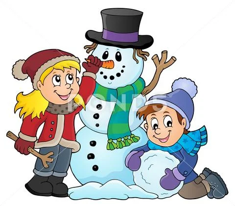 Kids building snowman theme image Stock Illustration