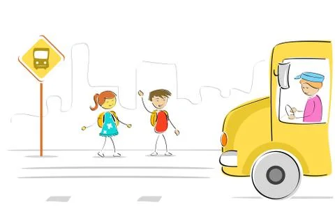 Kids at bus stop Stock-Illustration
