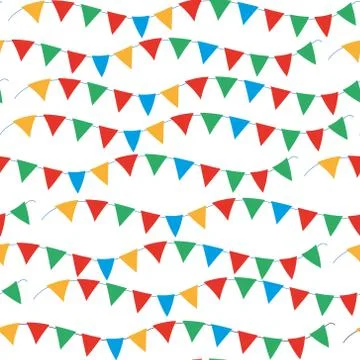Kids, carnival seamless pattern with bunting, garlands. Bright festive back.. 스톡 일러스트