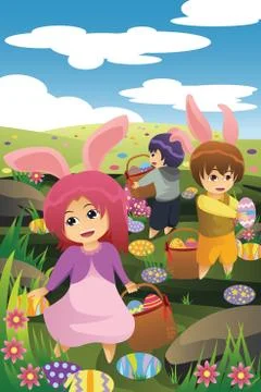 Kids celebrating Easter Stock Illustration