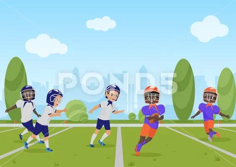 Kids children playing american football match. Vector illustration cartoon Stock Illustration