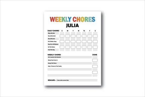 Kids Chore Chart, Chore List KDP Interior Design Stock Illustration