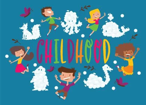 Kids cloud animals pattern vector children characters boy girl with cartoon 스톡 일러스트