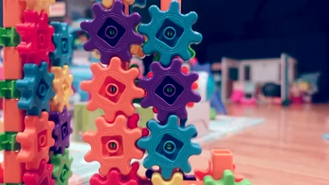 Kids colorful collection of gears spinning Stock Footage 222046853