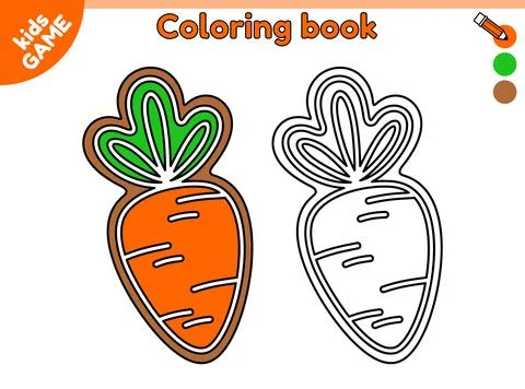 Kids coloring book with Easter gingerbread carrot Stock Illustration