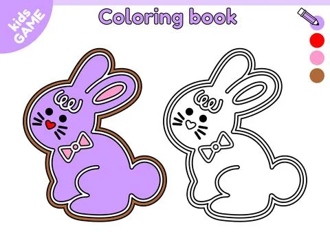 Kids coloring book with Easter gingerbread rabbit Stock Illustration