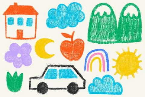 Kids Coloring Set with Crayons Stock Illustration