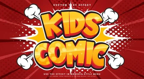 Kids Comic 3d Editable Text Effect Template Illustrazione stock