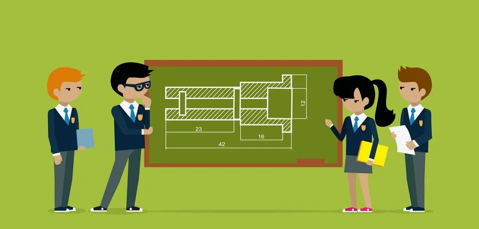 Kids Construct Project on Board Stock Illustration