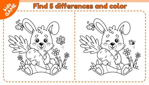 Kids contour game Find differences with cute hare Stock-Illustration