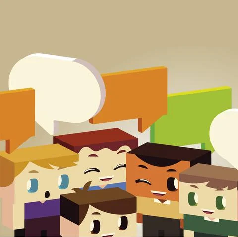 Kids conversation with speech bubble, isometric style Stock Illustration